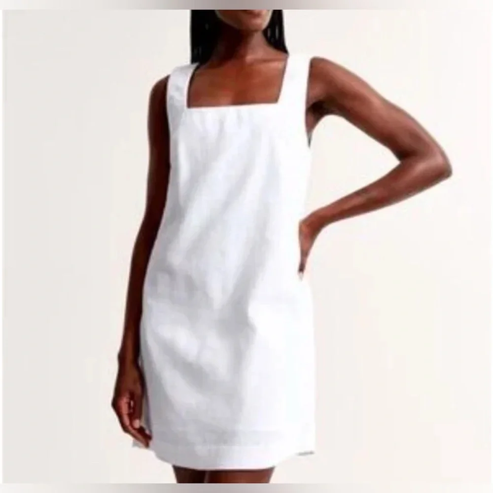 CREAM A&F Linen Blend Square Neck Mini Dress